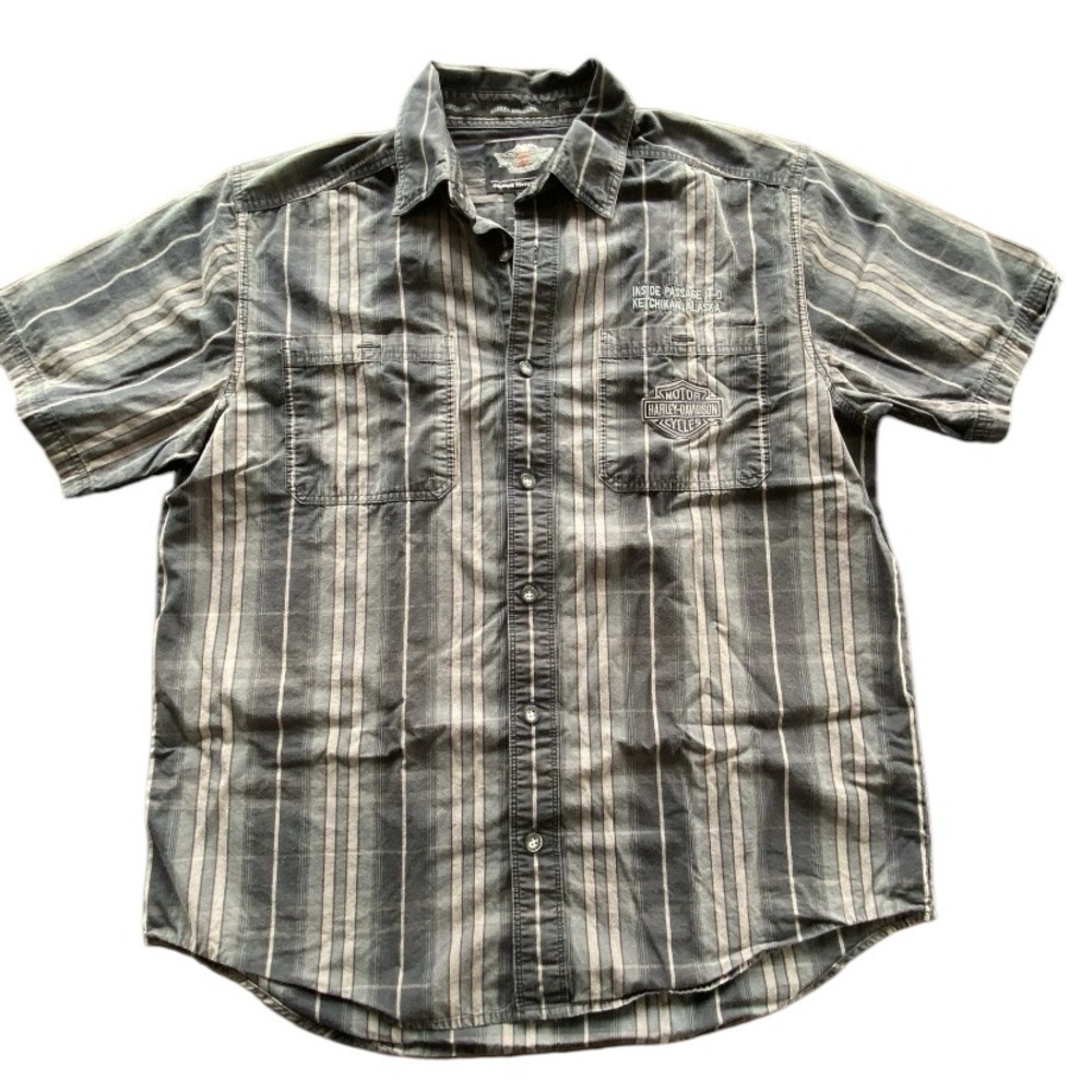 Harley Davidson Inside Passage Ketchikan Alaska Short Sleeve Button Down Shirt